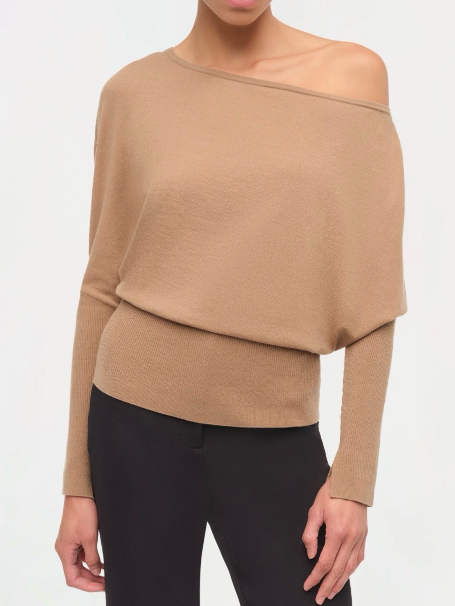 Simkhai Lavina Off Shoulder Tan Camel Sweater